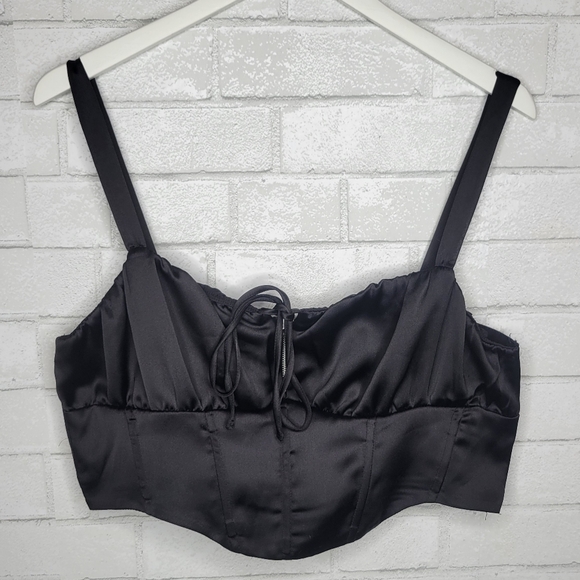 Garage Tops - Garage Black Satin Long Line Zipper Back Crop Tank